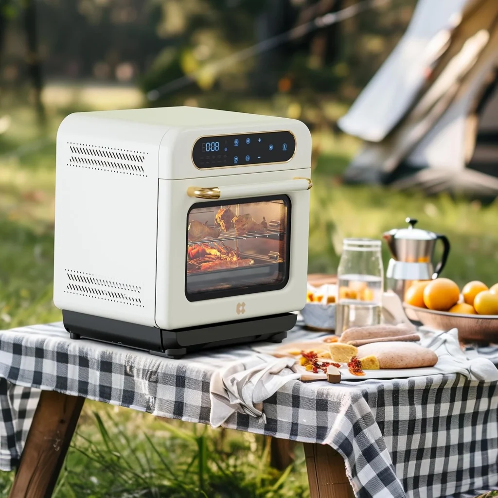 Freidora de Aire con Vapor CIARRA 8 en 1 encima de una mesa camping