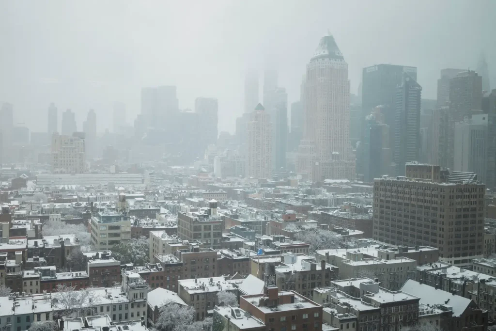 snow falls winter weather manhattan 117325876