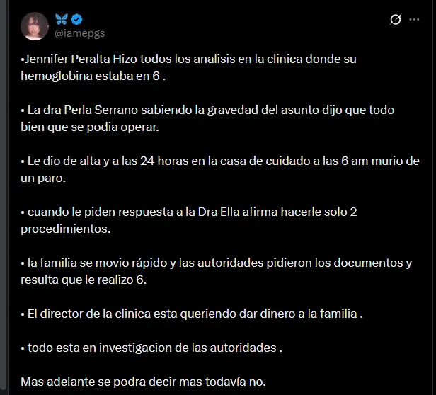 Declaraciones ofrecidas por una usuaria en X (anteriormente Twitter)