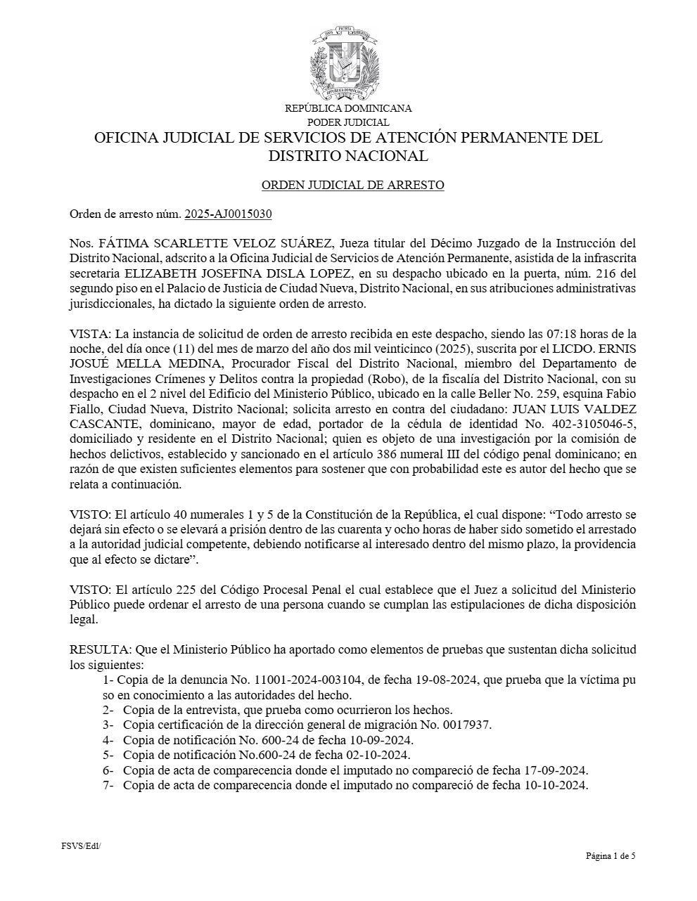 Orden de arresto