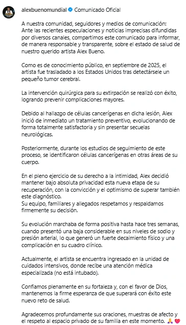 Comunicado de Alex Bueno