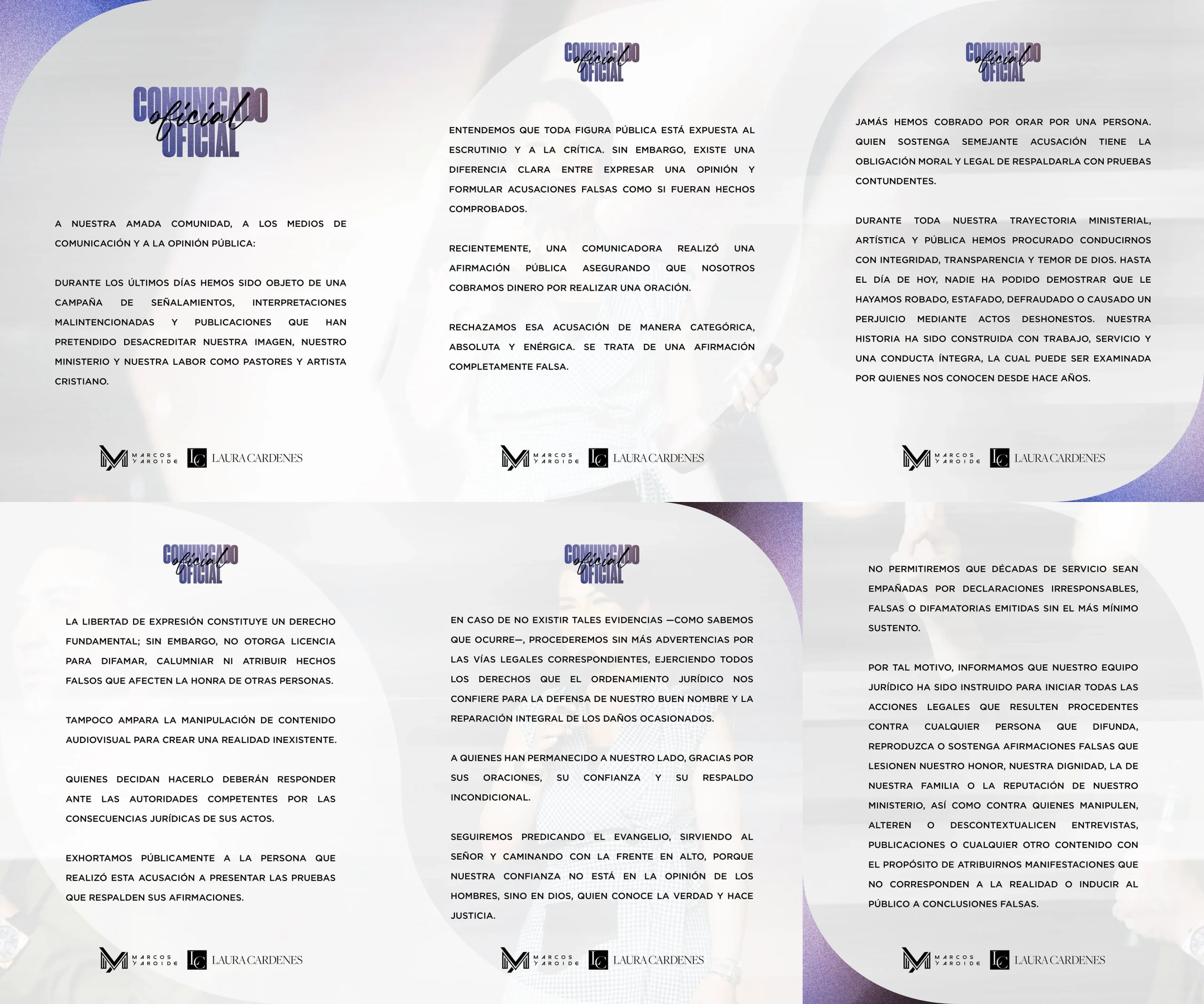 Comunicado de Marcos Yaroide y Laura Cárdenes