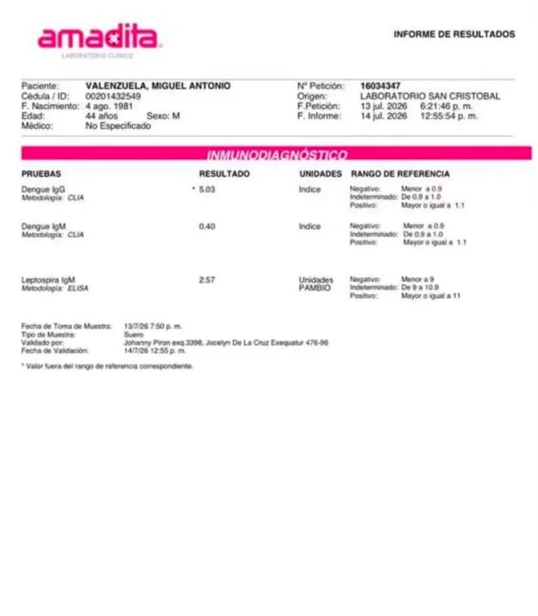 Resultados ofrecidos por los familiares del fallecido