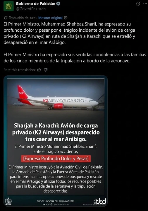 Pronunciamiento de gobierno de pakistan ante la tragedia