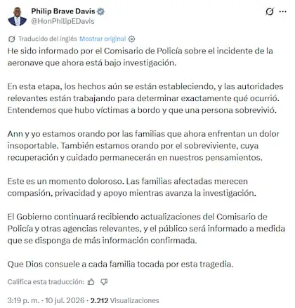 El mensaje del primer Ministro de las Bahamas