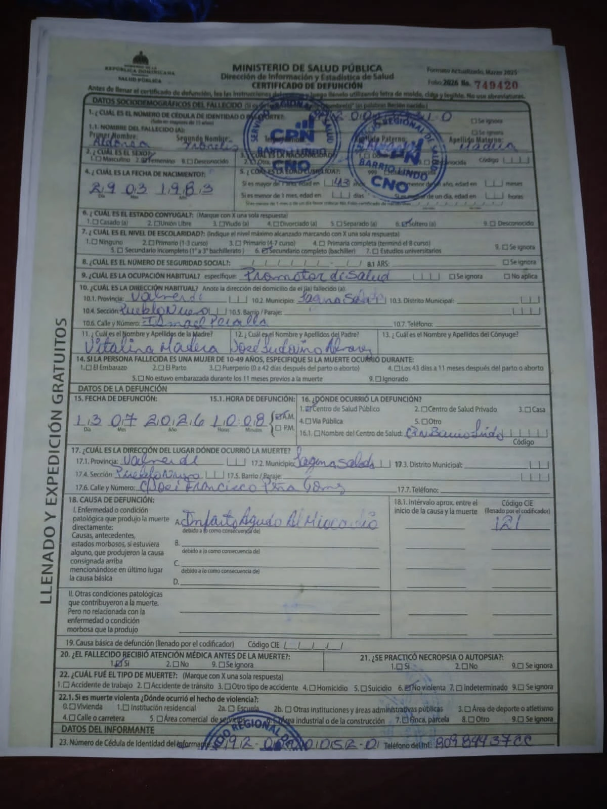 Certificado de defuncion