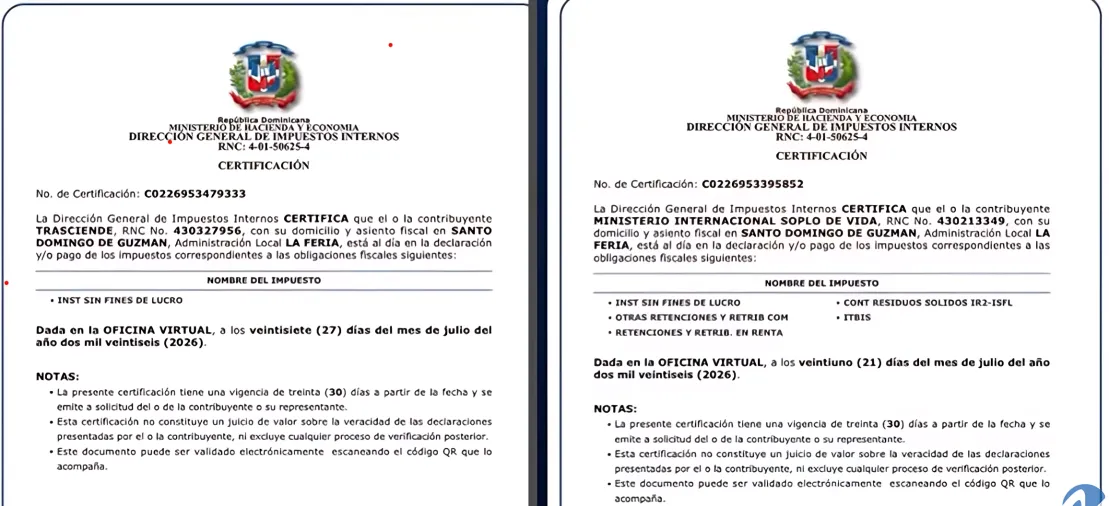 Certificacion presentada por la Pastora, solo mostro dos de varias que tenia que presentar