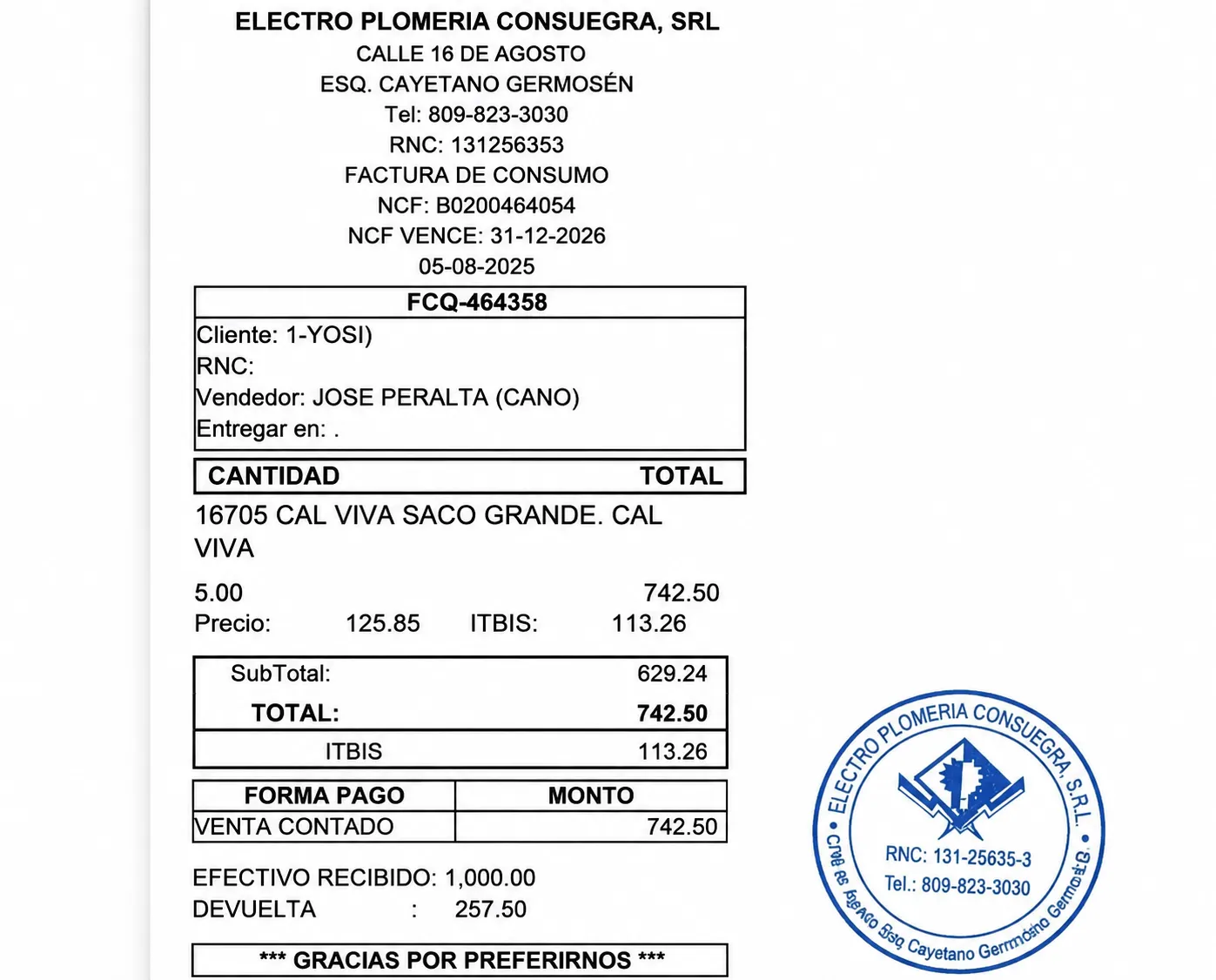 Factura de la cal