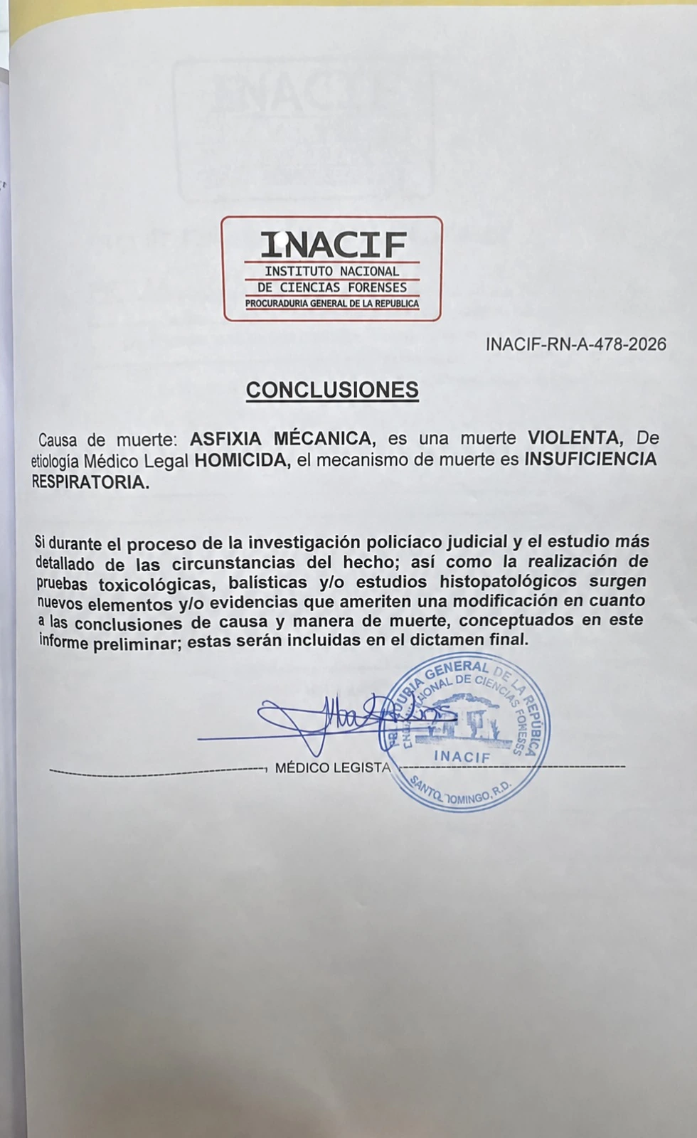 Informe oficial del inacif