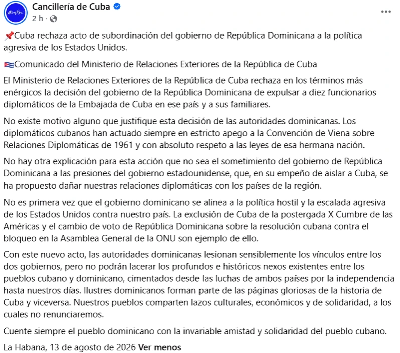 Comunicado de cancilleria de cuba