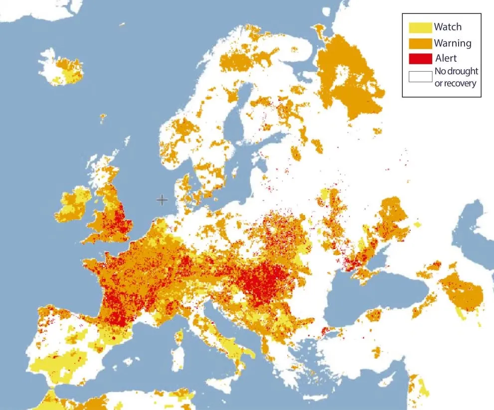 Mapa de niveles de sequía en Europa