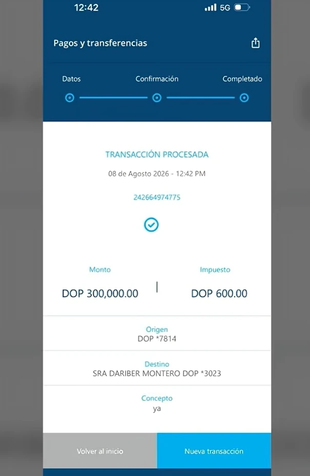 comprobante que involucra a acusada