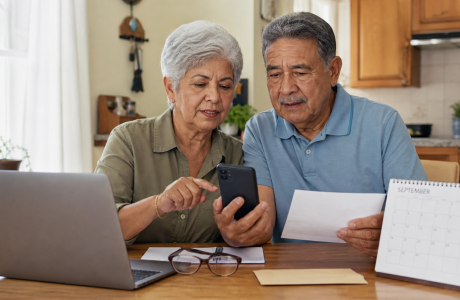 Pareja latina revisa el calendario de pagos de SSI de septiembre de 2026