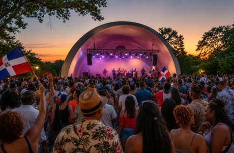 Público celebra una noche de música dominicana en un parque de Brooklyn