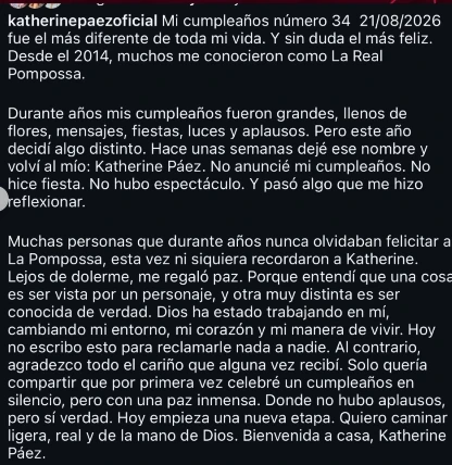 Mensaje que publico en sus redes la creadora de contenido