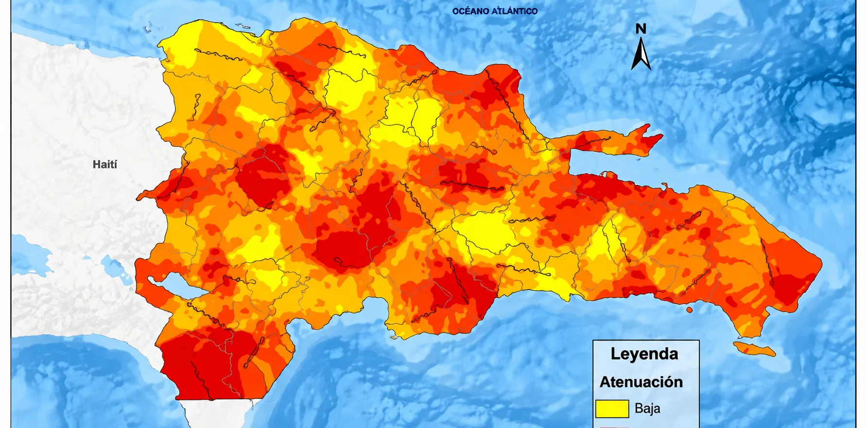 Mapa de atenuación de ondas sísmicas para frecuencia de 1HzCentro Nacional de Sismología de la UASD