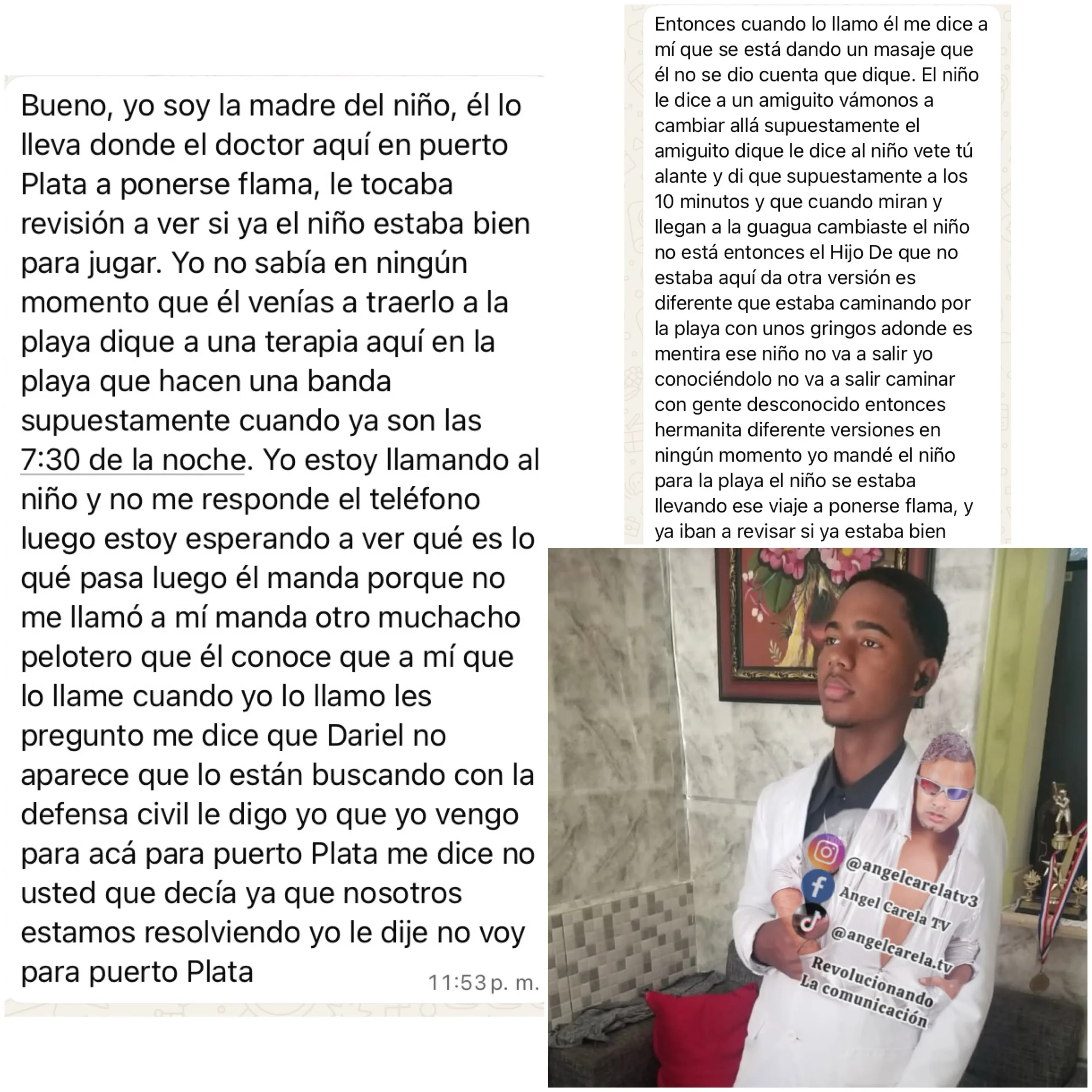 Comunicación de la supuesta madre con un medio informativo