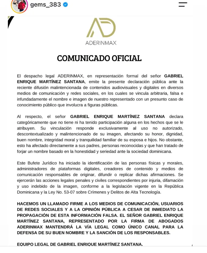 comunicado de Gabriel Enrique Martínez Santana