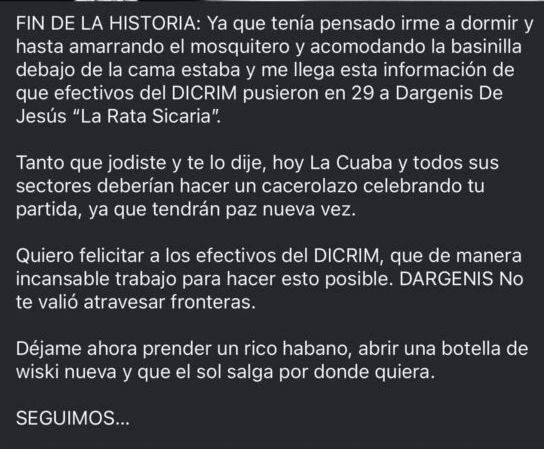 Mensaje del comunicador tras enterarse de lo ocurrido