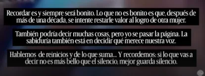 Mensaje de Carlina Durán junto a un video recordando su coronación.